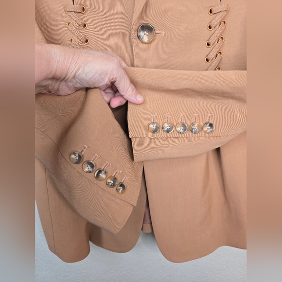 A.L.C Women Maverick Blazer Jacket  Coat Sz 2 Tan Orange Long Line Lace Up Cinch - Picture 6 of 12